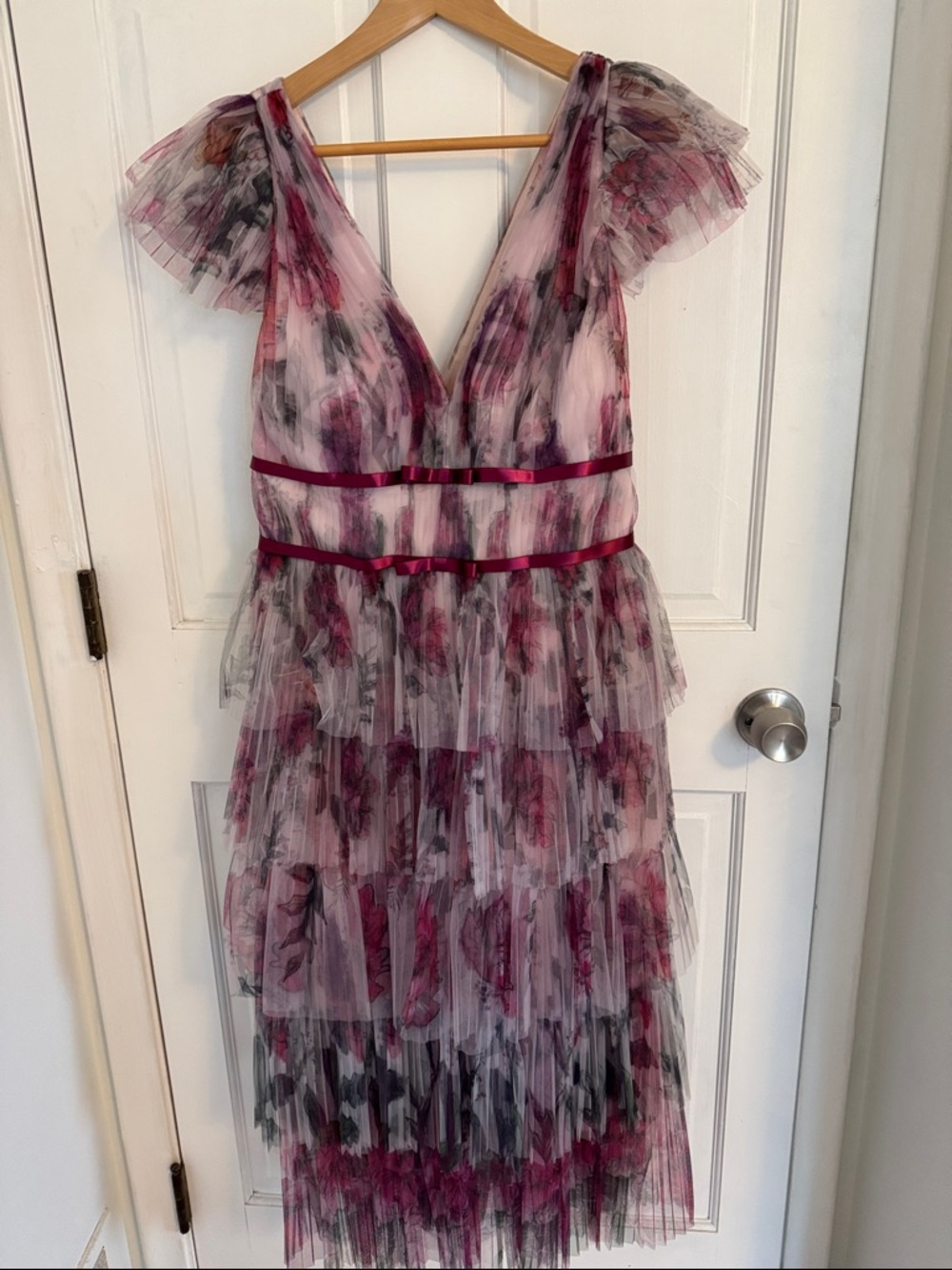 Floral Layered Midi Dress in Dusty Rose